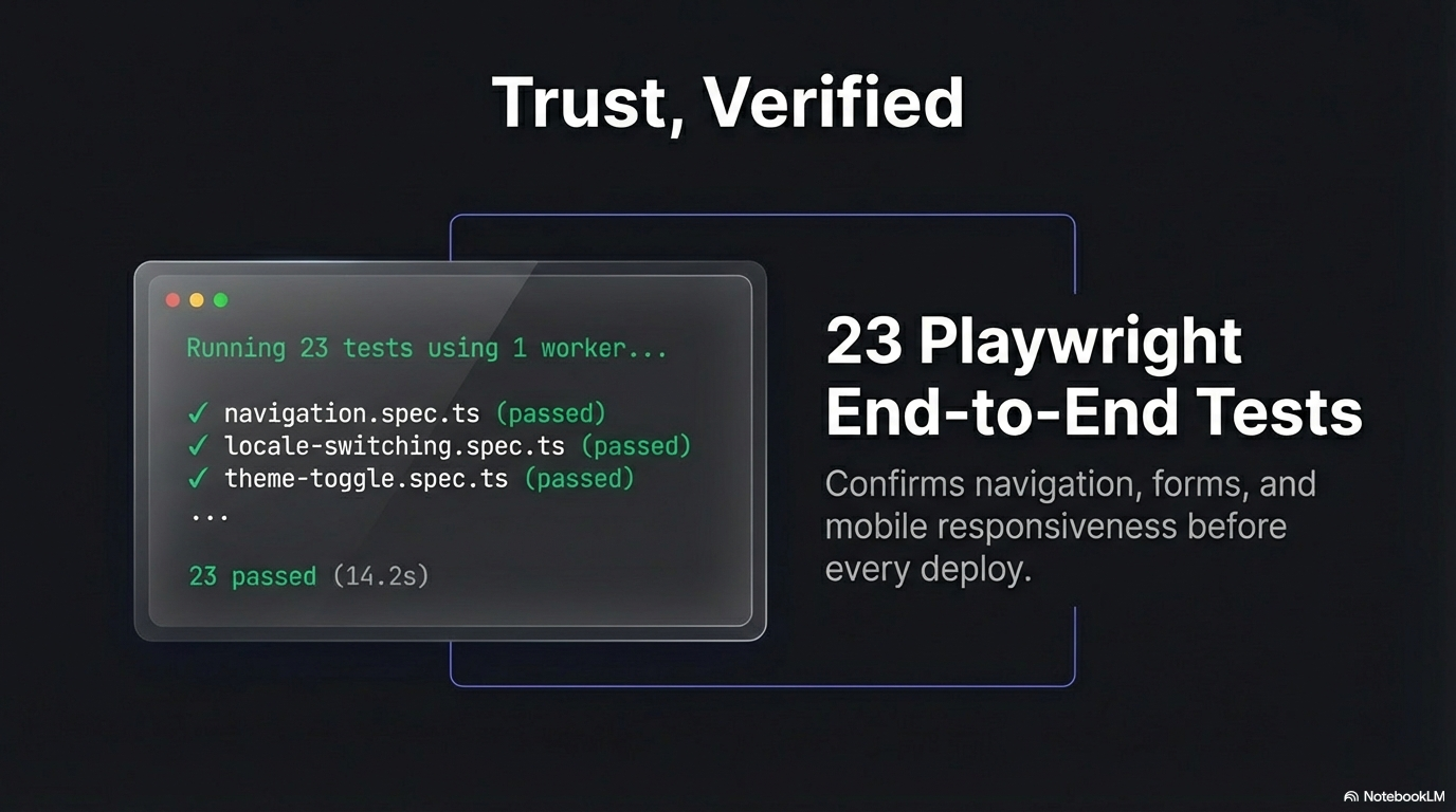 Trust, Verified — 23 Playwright e2e tests before every deploy
