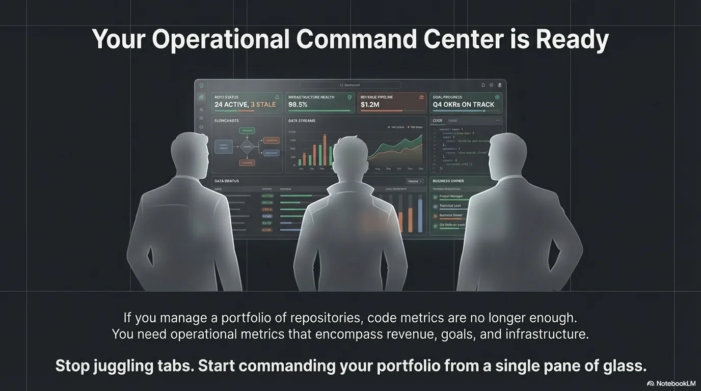 Closing slide — Your operational command center is ready: stop juggling tabs and start commanding your portfolio from a single pane of glass
