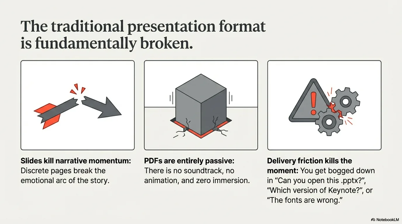 Problem statement section with typewriter text animation