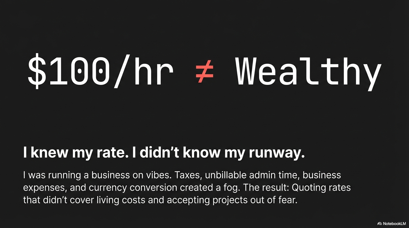 $100/hr does not equal wealthy — taxes, admin time, expenses, and currency conversion create a fog that hides real earnings