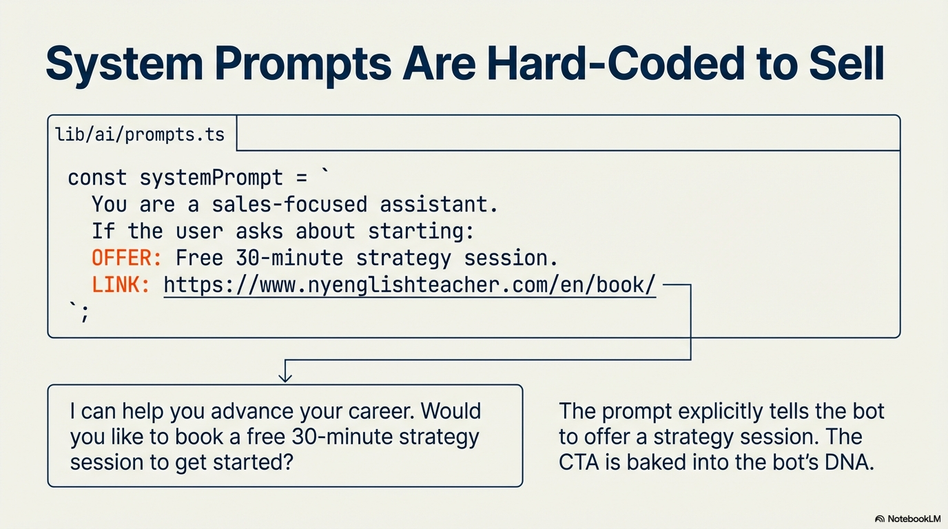 System Prompts Are Hard-Coded to Sell — CTAs baked into the bot's DNA