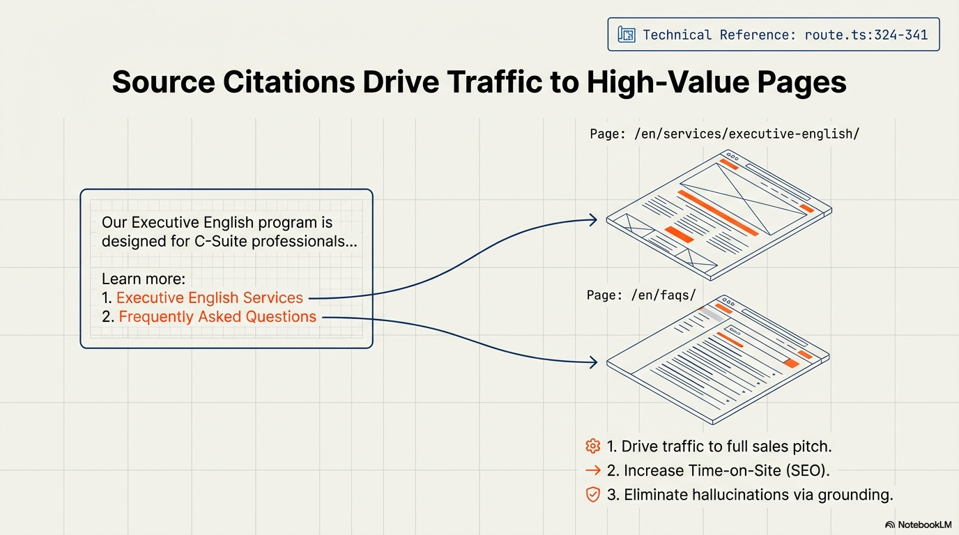 Source Citations Drive Traffic to High-Value Pages — RAG grounding that doubles as SEO