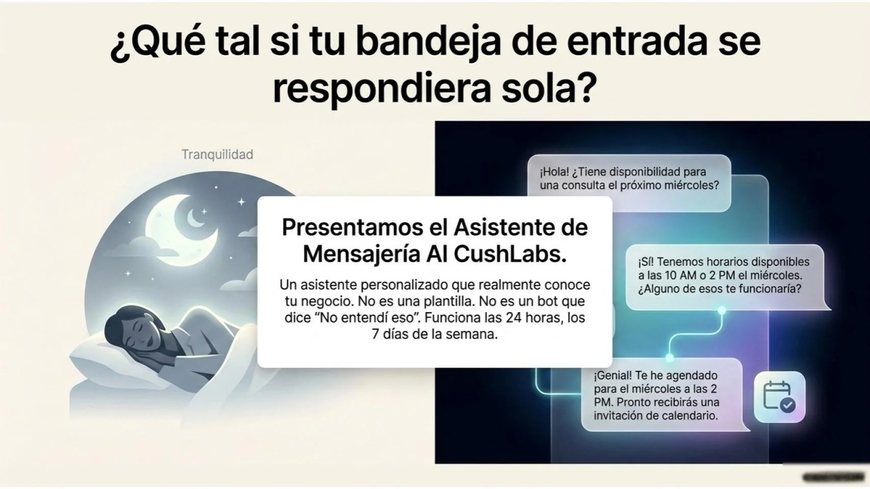 ¿Qué tal si tu bandeja de entrada se respondiera sola? Presentamos el Asistente de Mensajería AI CushLabs.