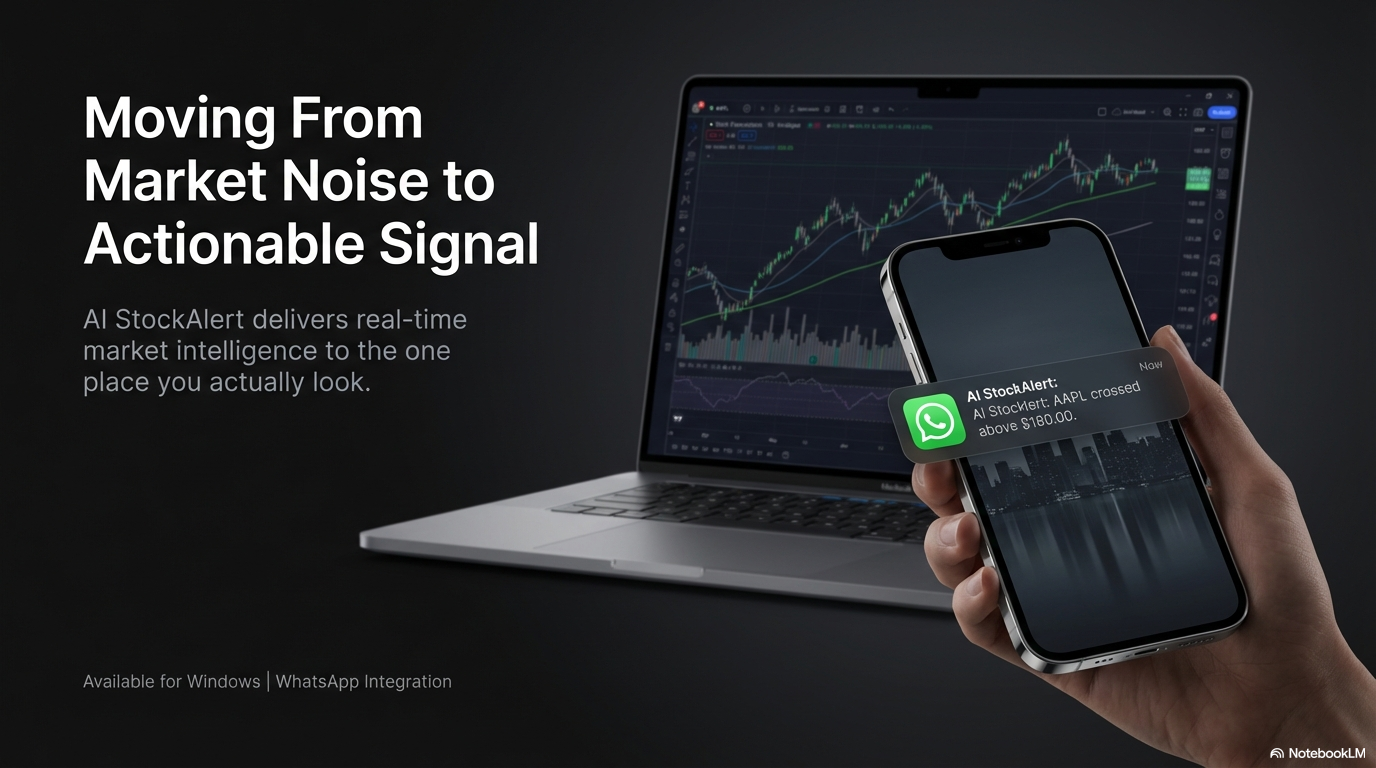Moving From Market Noise to Actionable Signal — hero slide with laptop and WhatsApp phone